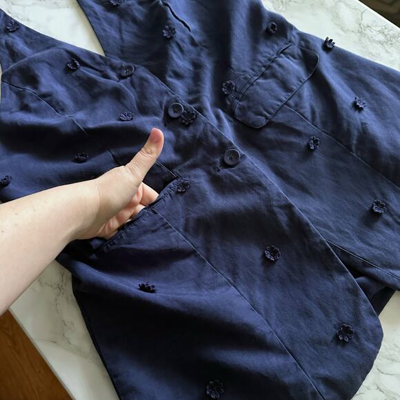 Maeve Navy Linen Blend Floral Detail Halter Vest Top Women's Size Large NEW - Picture 4 of 9